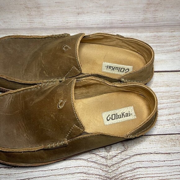 OLUKAI Moloa Men's Size 9.5 Leather Brown Slip On Shoes 10128-2733 Drop Heel - Picture 3 of 7